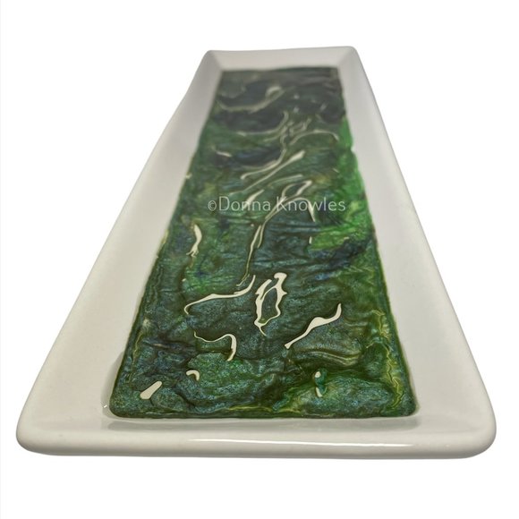 NWOT Fluid Art Ceramic Tray with Metal Stand - Picture 5 of 11